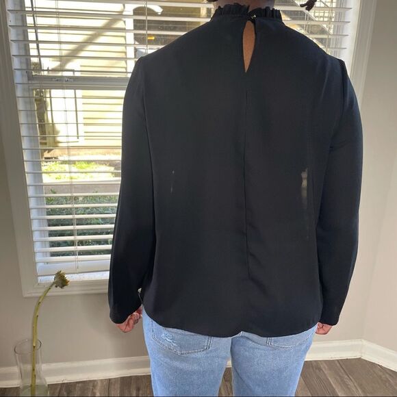 2/$20 Van Heusen Vintage High Neck Semi Sheer Smocked Blouse Size S - Picture 4 of 14